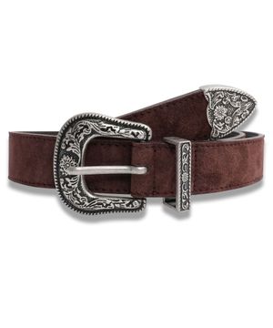 Flower Western Suede Belt in Brown