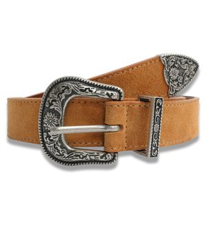 Flower Western Suede Belt in Camel