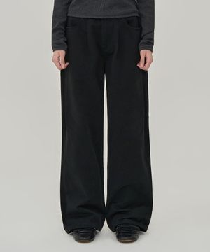 W 코튼 턱 와이드 팬츠 (BLACK)