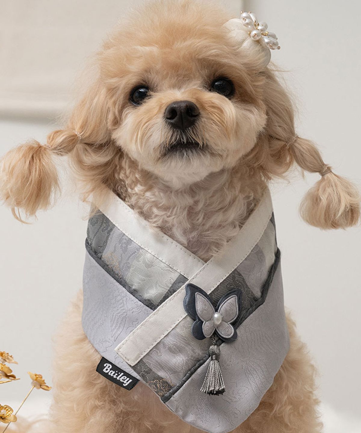 베일리(BAILEY) 강아지 명절 다온 한복 케이프 은빛