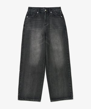W 플레인 와이드 데님 팬츠 (WASHED BLACK)