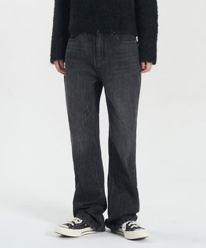 W 빈티지 워싱 세미 부츠컷 데님 팬츠 (BLACK)