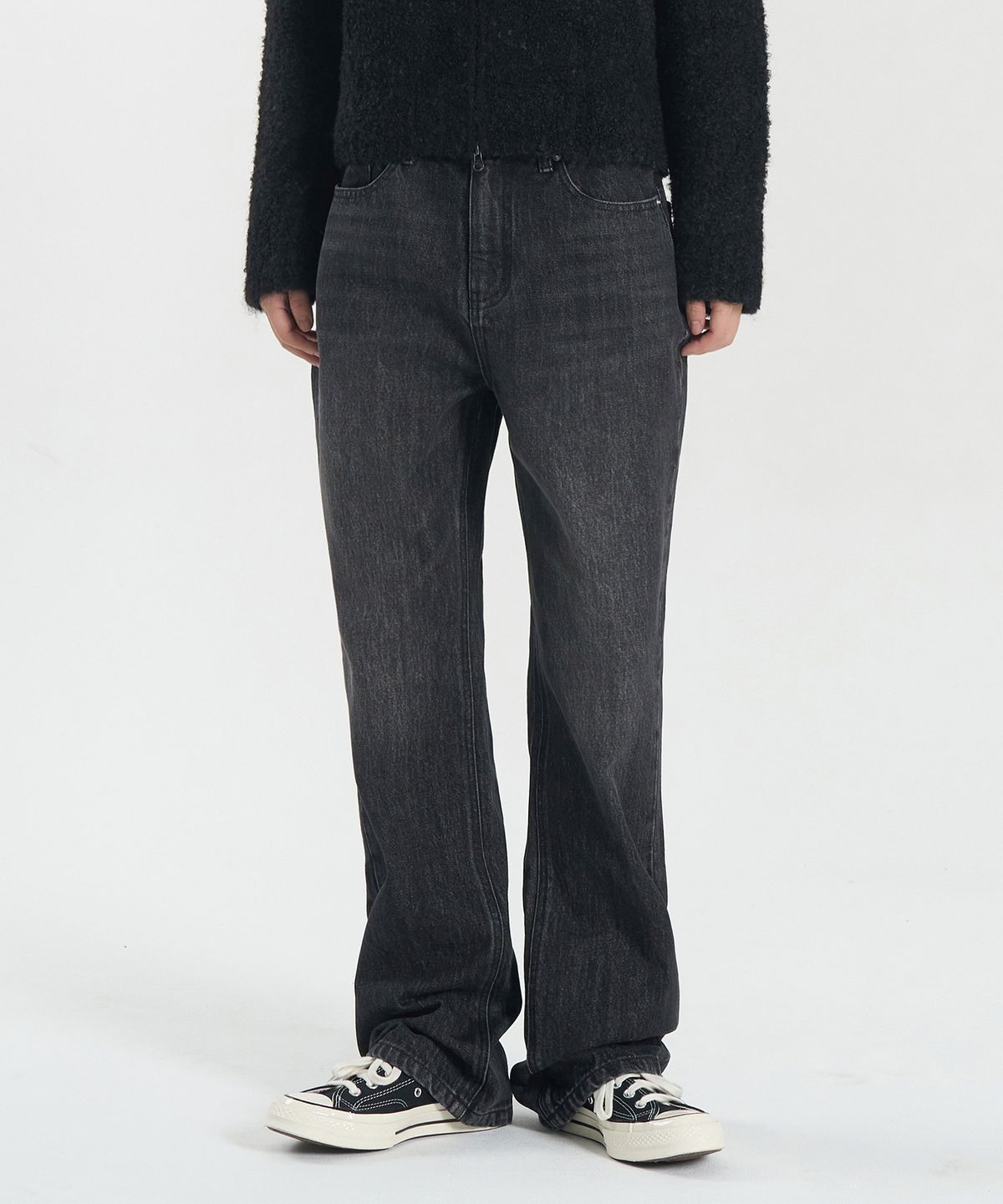 토피 우먼(TOFFEE WOMEN) W 빈티지 워싱 세미 부츠컷 데님 팬츠 (BLACK)