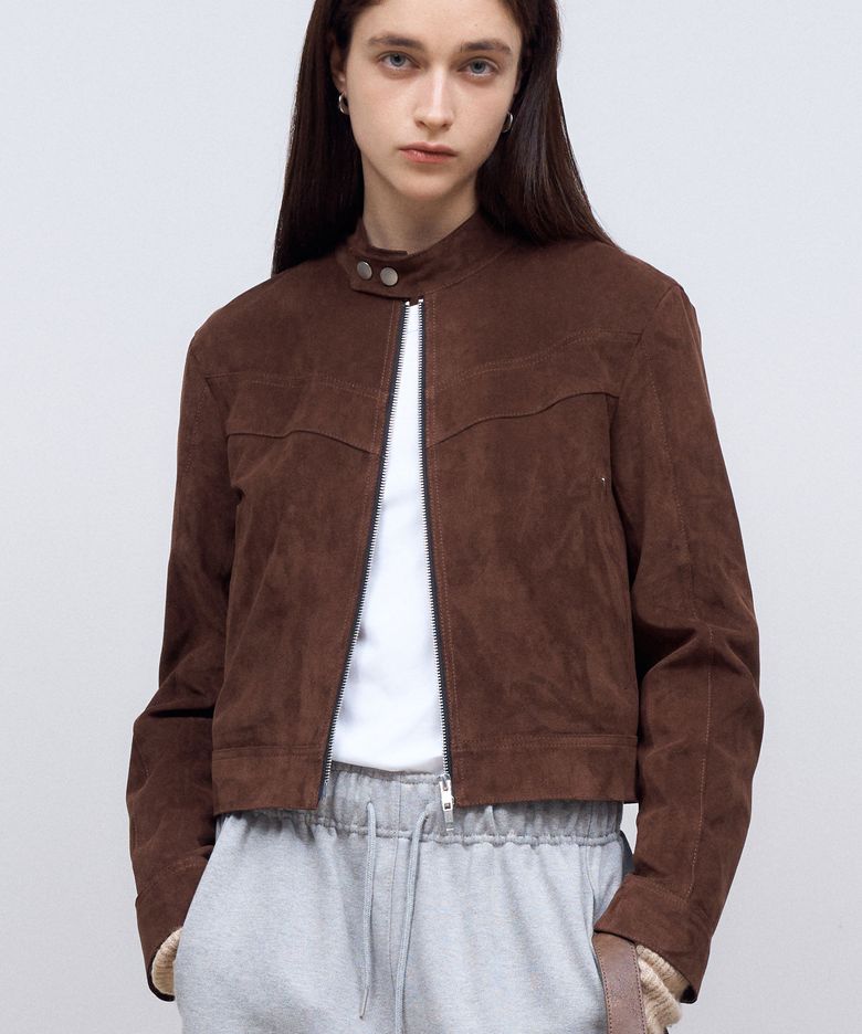 Vegan Leather Suede Racer Jacket in Mocha