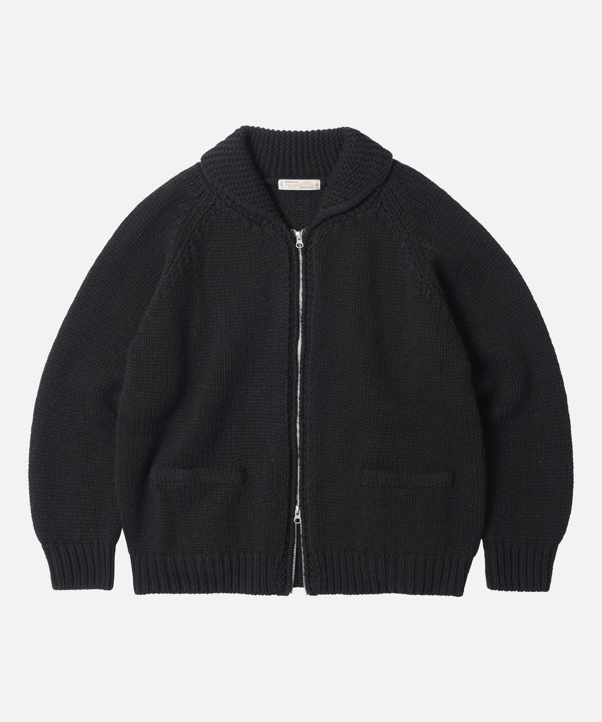 프리즘웍스(FRIZMWORKS) HEAVY COWICHAN ZIP UP CARDIGAN _ BLACK