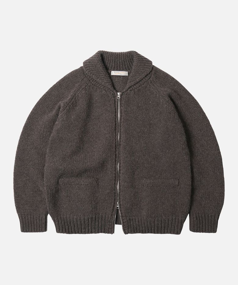 HEAVY COWICHAN ZIP UP CARDIGAN _ SEPHIA