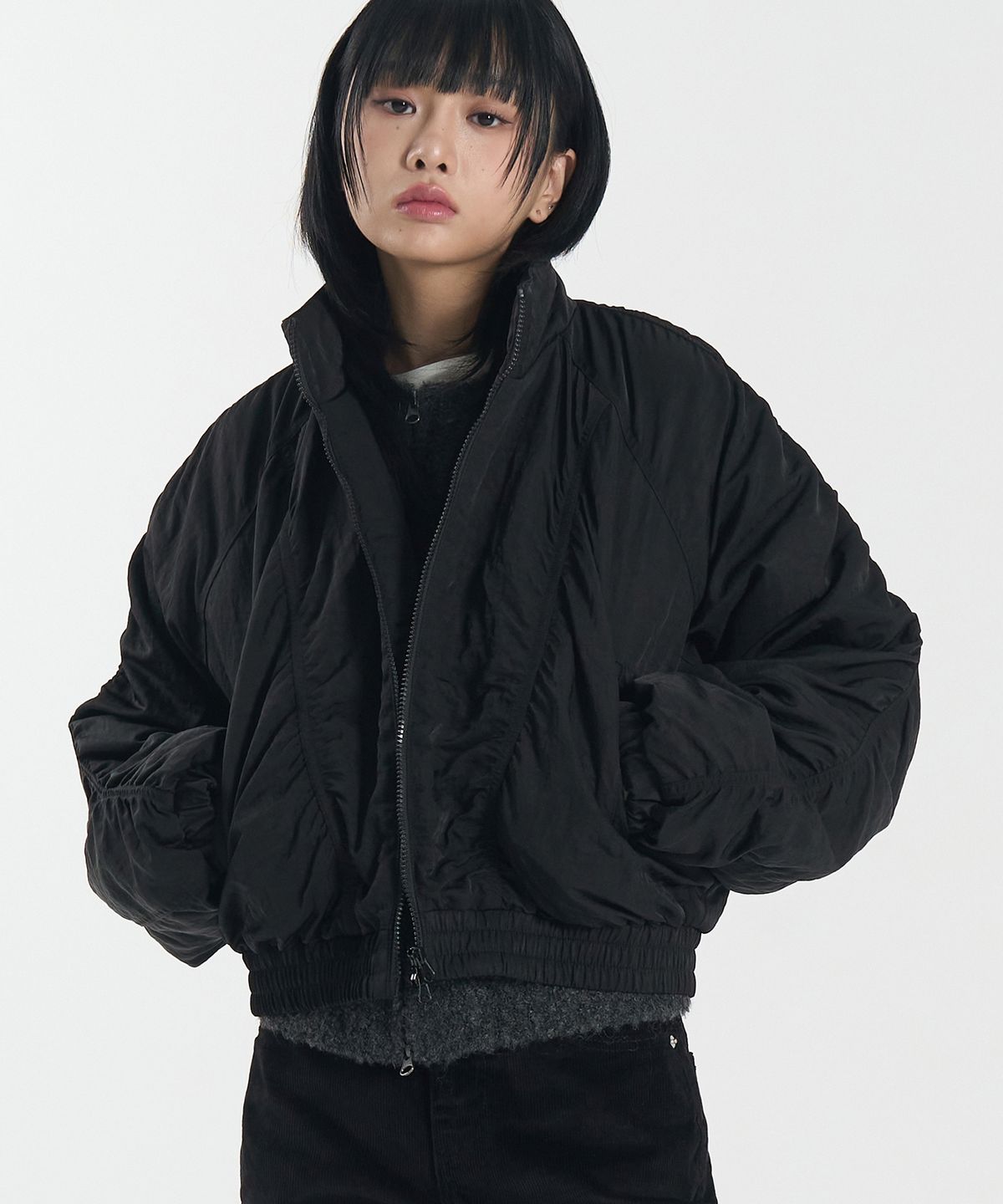 토피(TOFFEE) W 2WAY 크롭 셔링 봄버 점퍼 (BLACK)