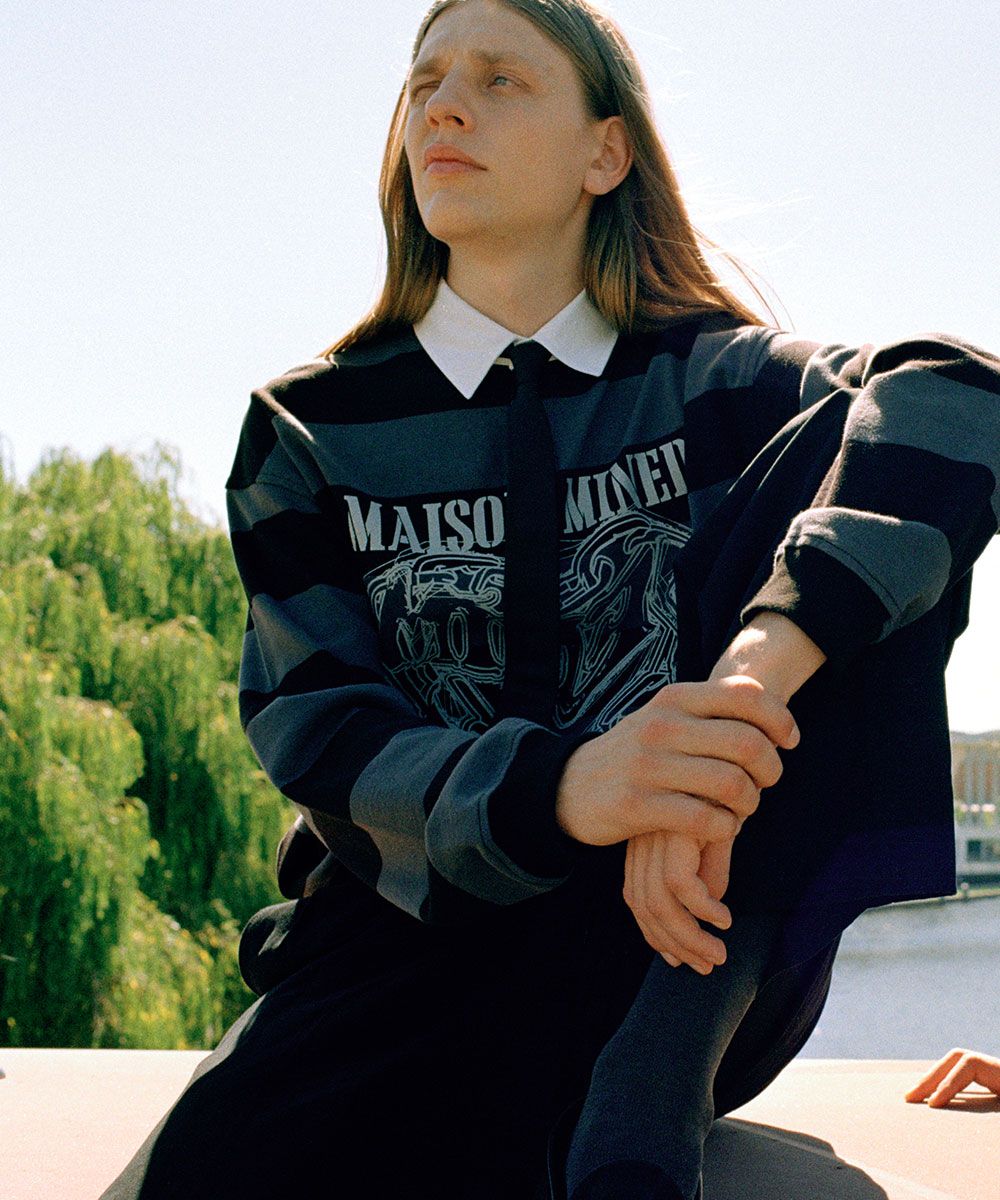 MUSINSA | MAISON MINED DOODLE HEART RUGBY T SHIRT BLACK