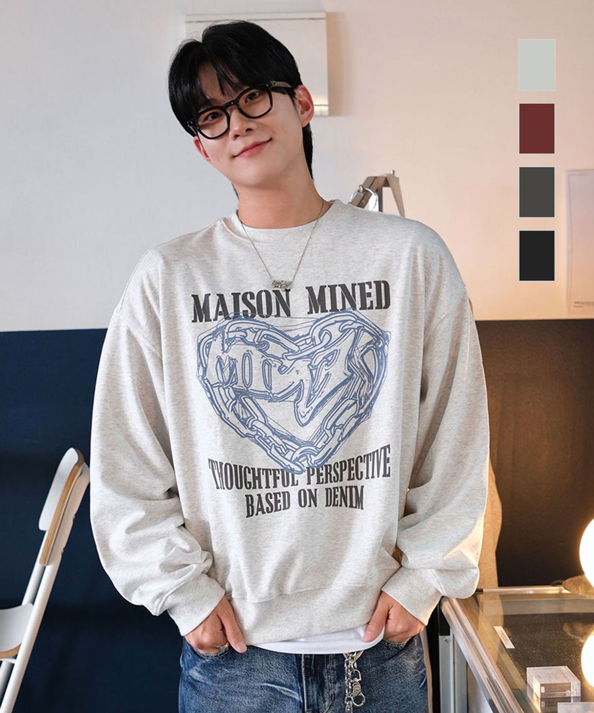 메종미네드(MAISON MINED) [4COLOR] DOODLE HEART SWEATSHIRTS