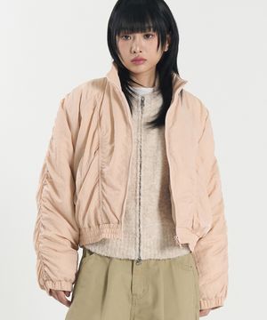 W 2WAY 크롭 셔링 봄버 점퍼 (MUTE PINK)