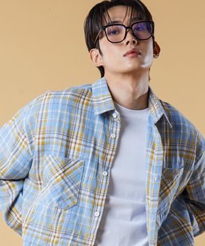 (남녀공용) 기모 오버핏 브로스 가을 겨울 체크 셔츠 [SKY_BLUE] KCL.