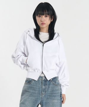 W 2WAY 크롭 스웻 후드 집업 (OFF WHITE)