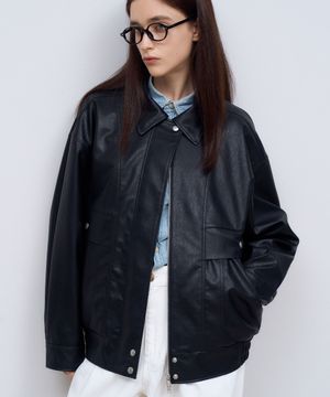 Vegan Leather Overfit Blouson Jacket in Black