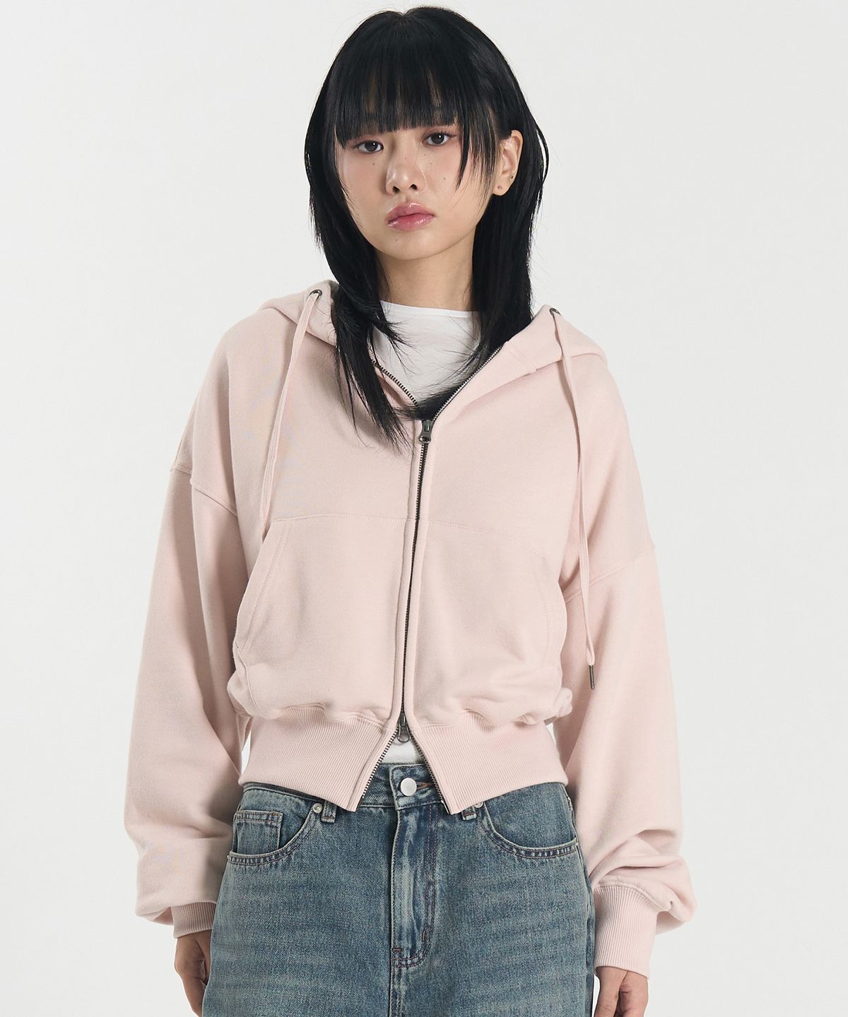 토피 우먼(TOFFEE WOMEN) W 2WAY 크롭 스웻 후드 집업 (MUTE PINK)