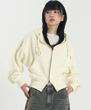 W 2WAY 크롭 스웻 후드 집업 (BUTTER)
