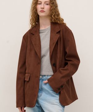 Vegan Leather Suede Single Blazer in Mocha