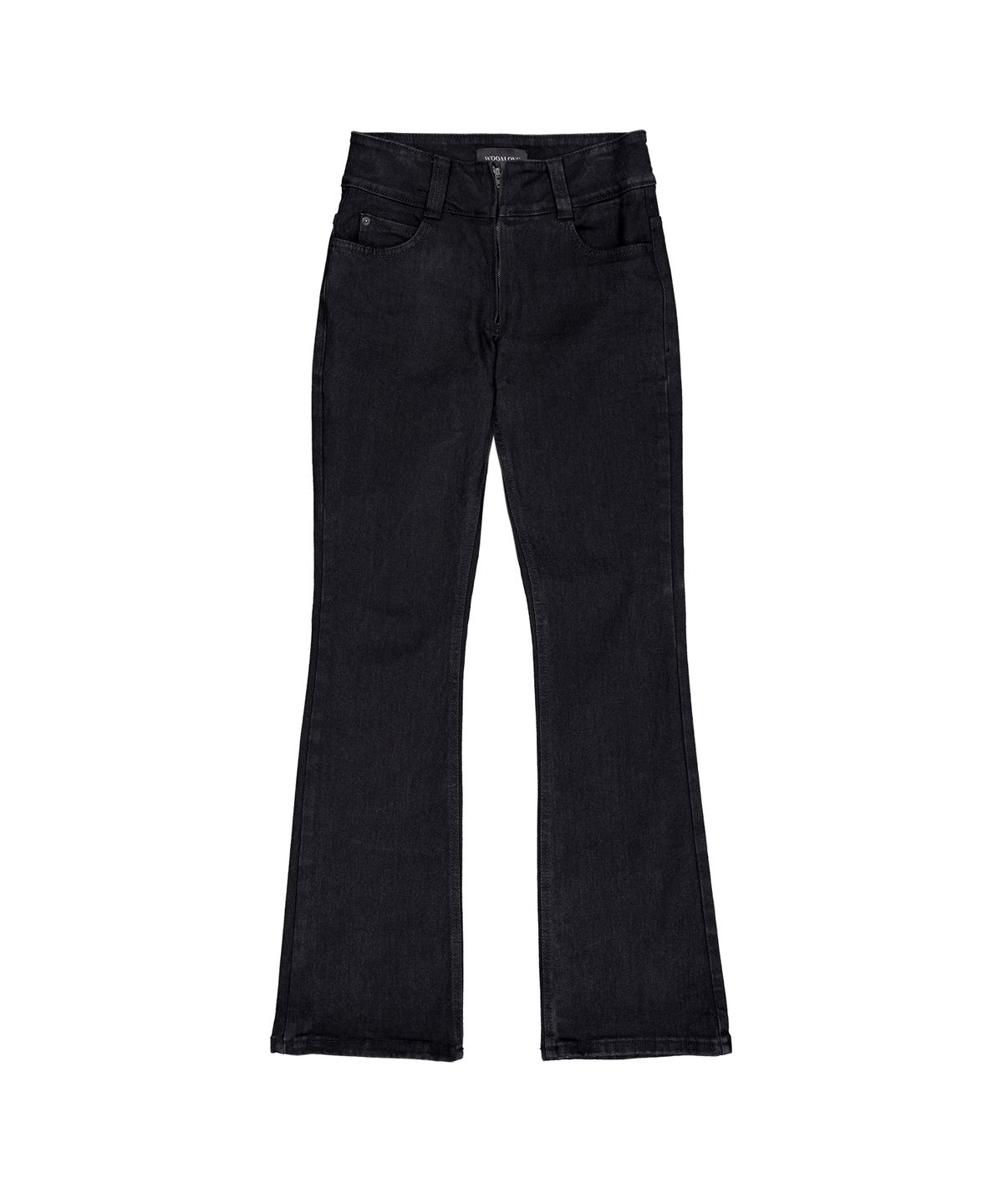 우알롱(WOOALONG) Black western washed boots-cut denim pants - BLACK