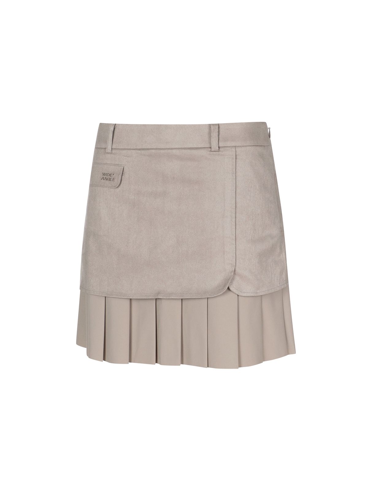 와이드앵글(WIDEANGLE) CO 스웨이드 랩 플리츠 큐롯 L_Grayish BEIGE WWU24Q71GE