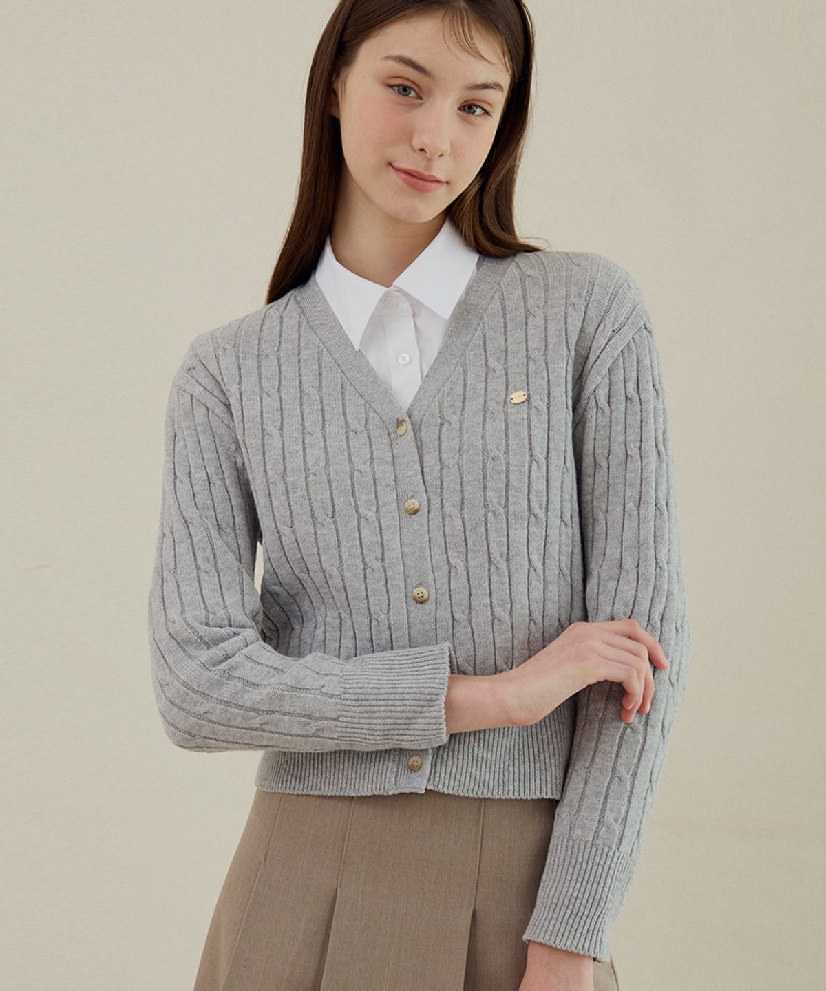노드유 우먼(NODUWOMEN) 데일리 클래식 케이블 가디건 [그레이]
