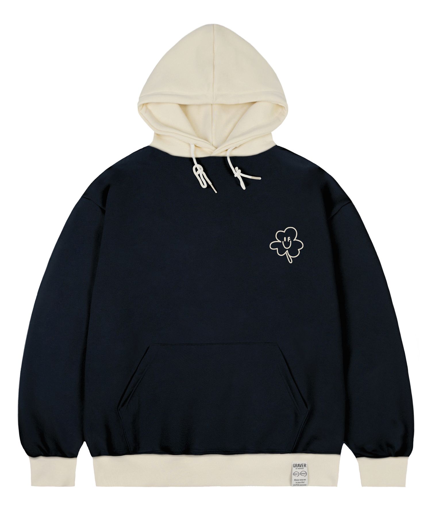 【GRAVER】23FW★ Lucky Clover Center Sweatshirt MUSINSA | GRAVER [UNISEX]LUCKY CLOVER two-tone hoodie_Navy