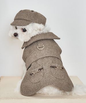 강아지하네스옷 해링본 포켓코트 브라운