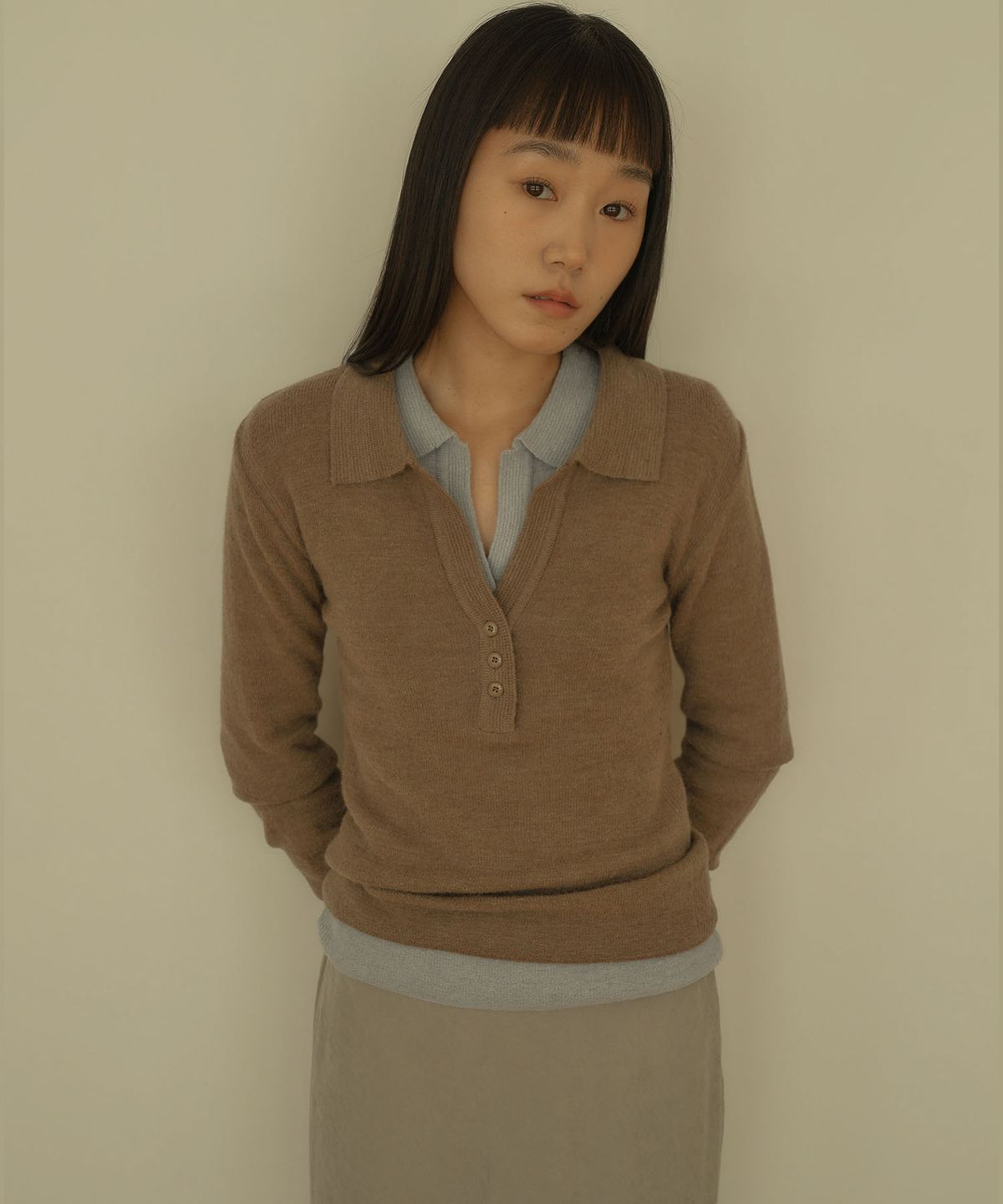 아우로(OURO) COLLAR ALPACA KNIT [ LATTE ]