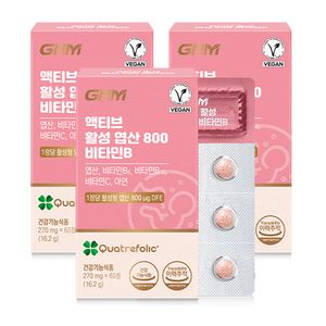 [비건인증/총 6개월분] GNM 액티브 활성 엽산 800 비타민B 3박스 / 비타민C 아연 임산부 Quatrefolic