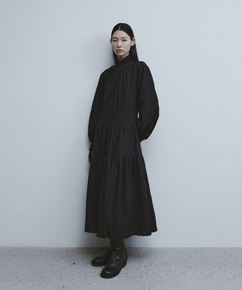 Shirring Pullover Dress - Black