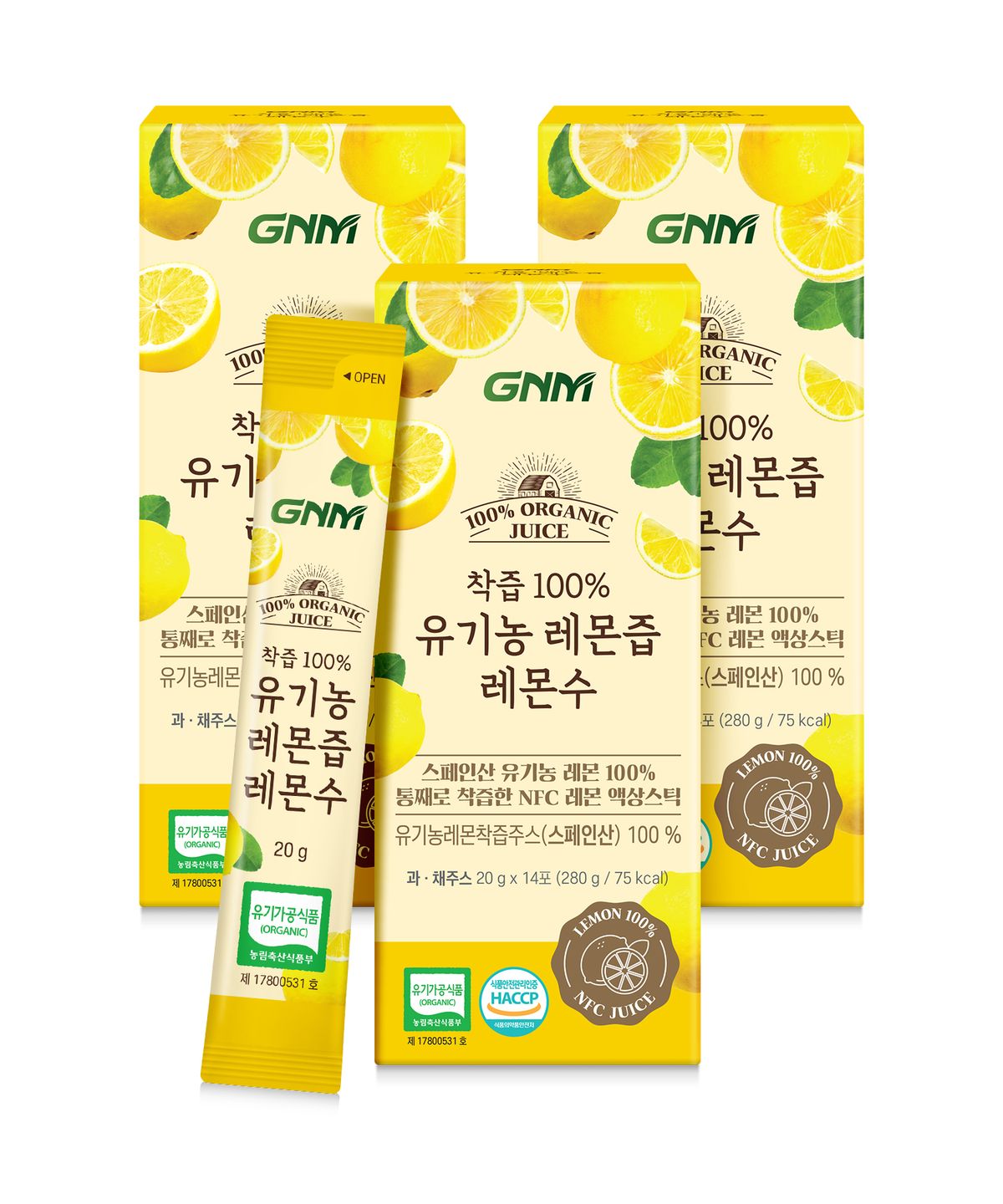 GNM자연의품격(GNMLIFE) GNM NFC착즙 100% 레몬즙 레몬수 스틱 3박스(총 42포) / 레몬 원액