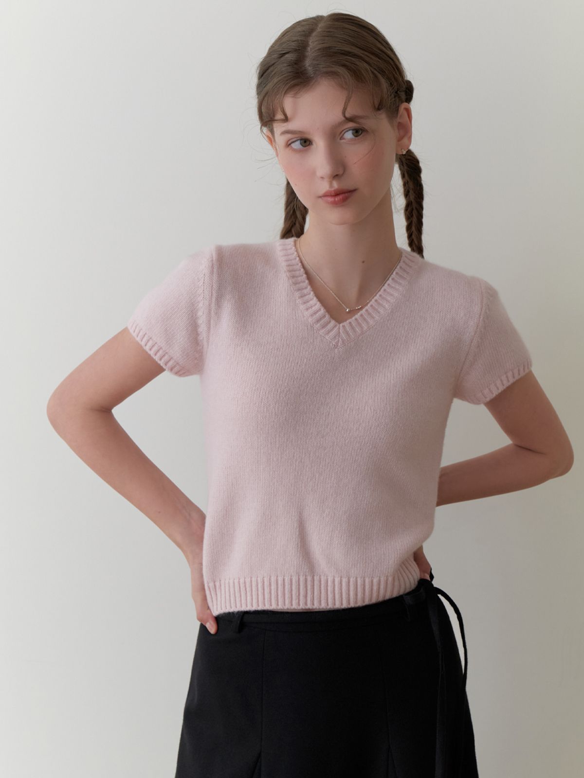 리엘(RE L) Fav half v knit (pink)