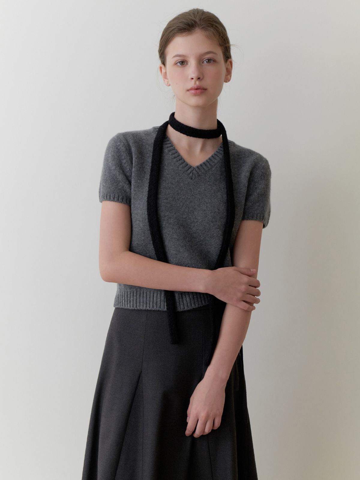 리엘(RE L) Fav half v knit (gray)