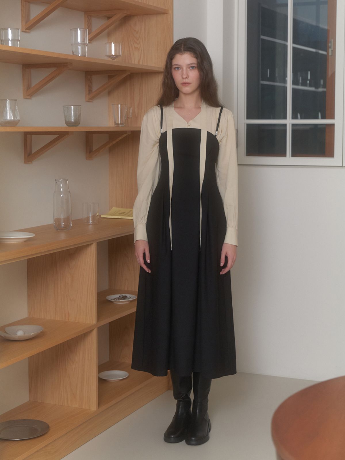 리엘(RE L) Pearl bustier dress (black)