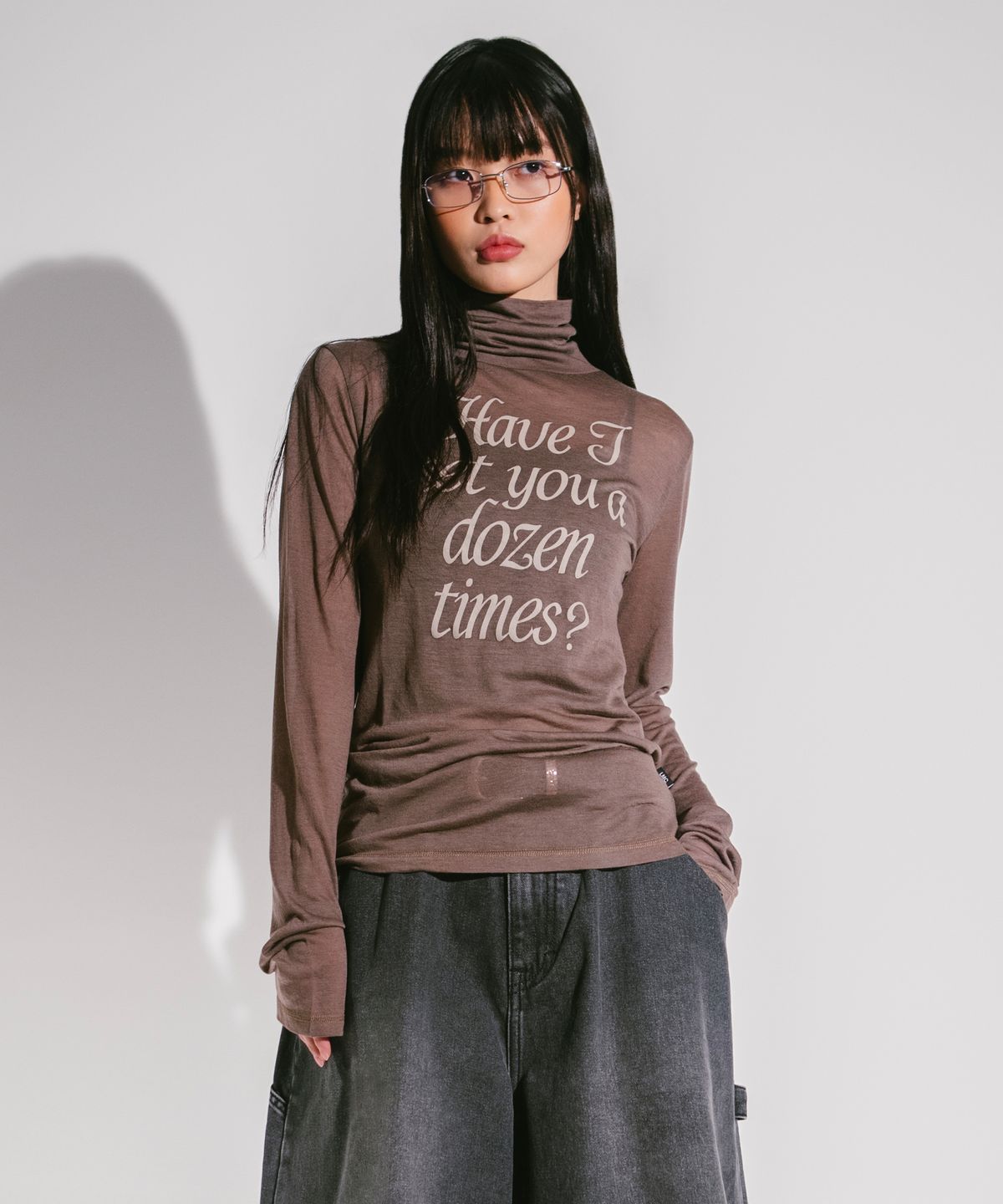 엘엠씨(LMC) WM SHEER HIGH NECK LONG SLEEVE brown