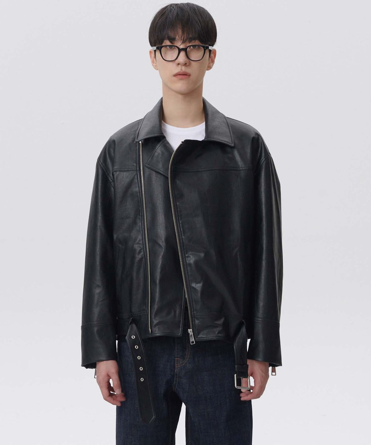 플랙(PLAC) 더블 레이어 레더 자켓 블랙