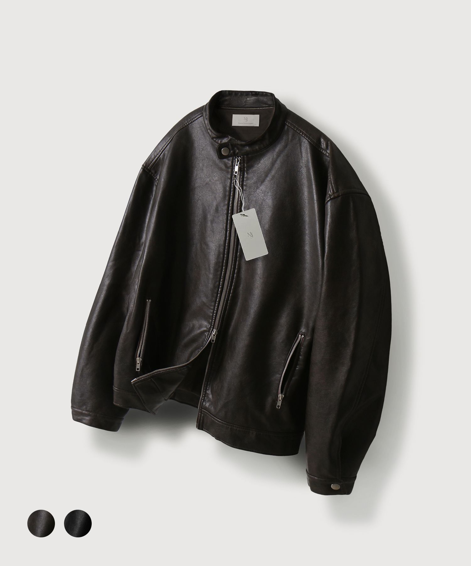 ジャケット・アウター VINTAGE WASHED LEATHER ZIP MUSINSA | MOOD INSIDE Vintage Washed Leather Jacket_2Color