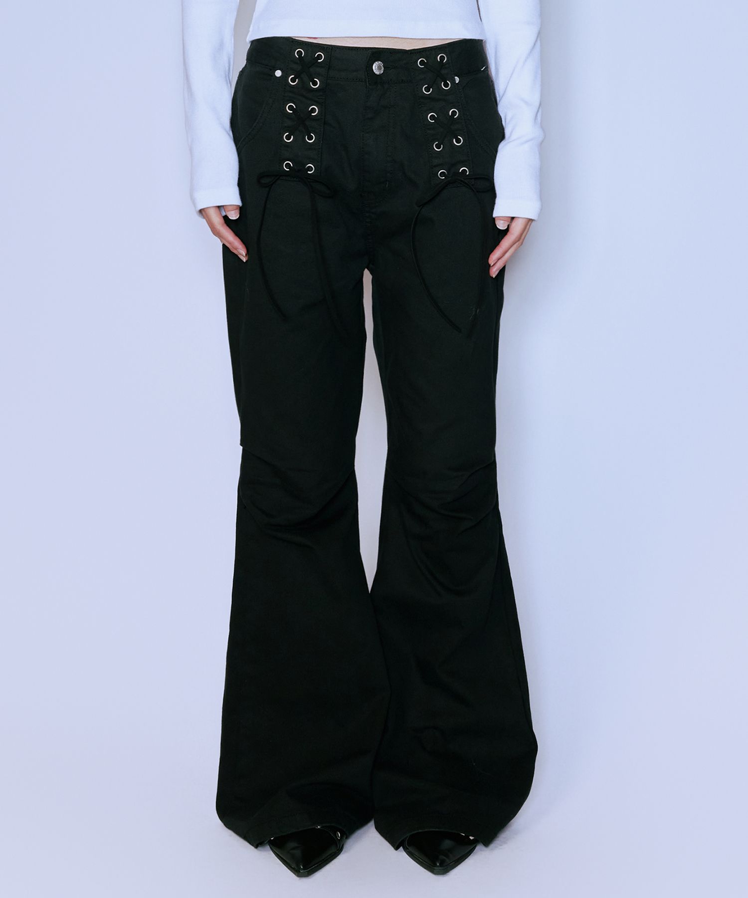 ★NIIER NOR★ LACE UP BOOT CUT PANTS MUSINSA | NIIER NOR LACE-UP BOOT CUT PANTS_BLACK