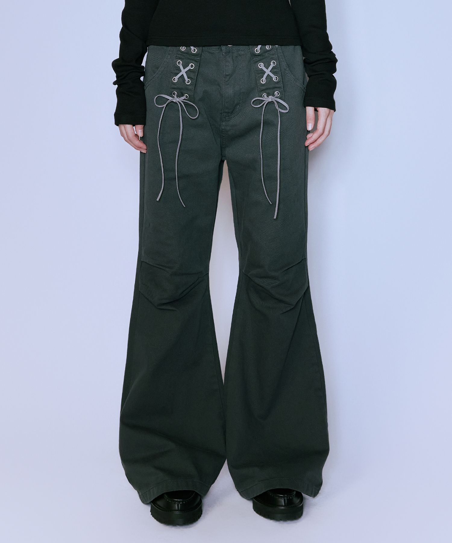 ★NIIER NOR★ LACE UP BOOT CUT PANTS MUSINSA | NIIER NOR LACE-UP BOOT CUT PANTS_BLACK