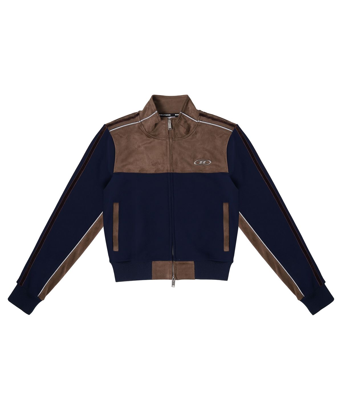 본투윈(BORN TO WIN) SUEDE SILVER LINE JERSEY CROP JACKET [NAVY]