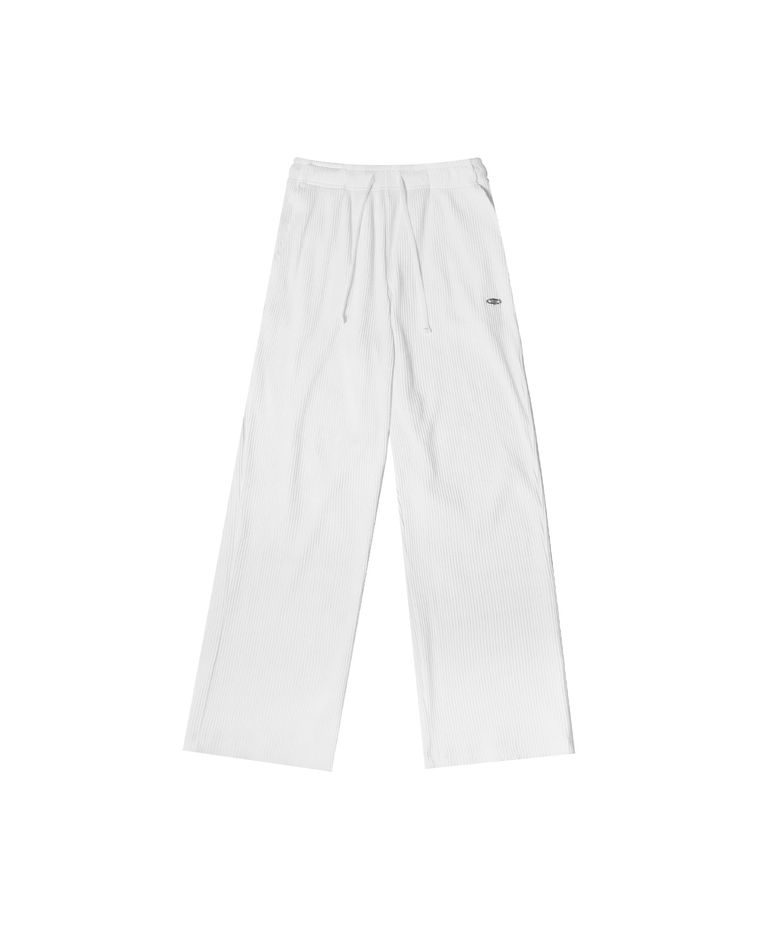 B PENDANT RIBBED SEMI WIDE PANTS [WHITE]