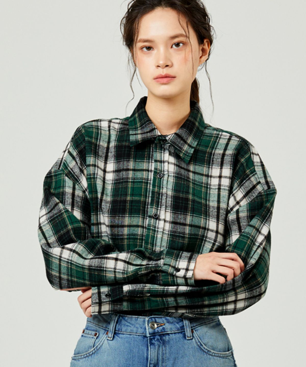이즈(EASE) 90S CHECK SHIRTS [OVERSIZE FIT]_GREEN