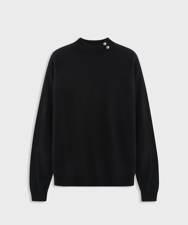 Gold Button Round Knit Black