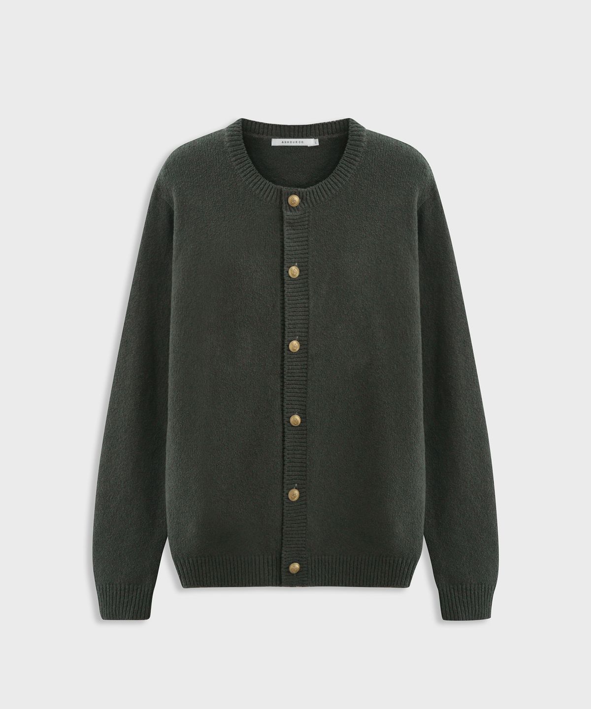 애쉬아워(ASHOUR) Round Neck Button Cardigan Moss Charcoal