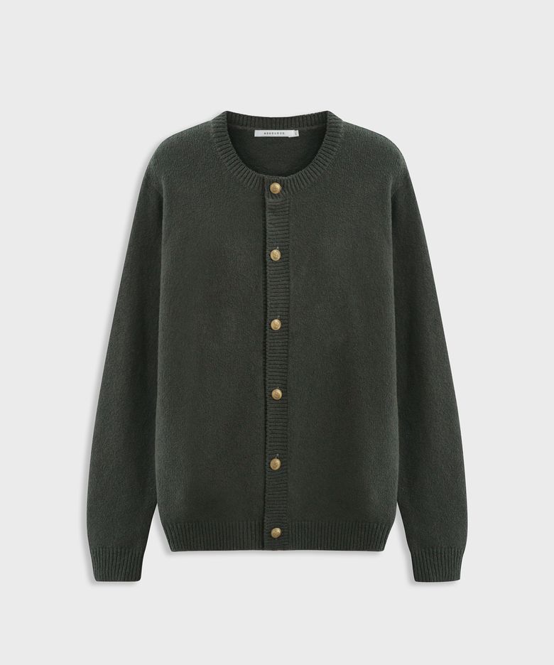Round Neck Button Cardigan Moss Charcoal