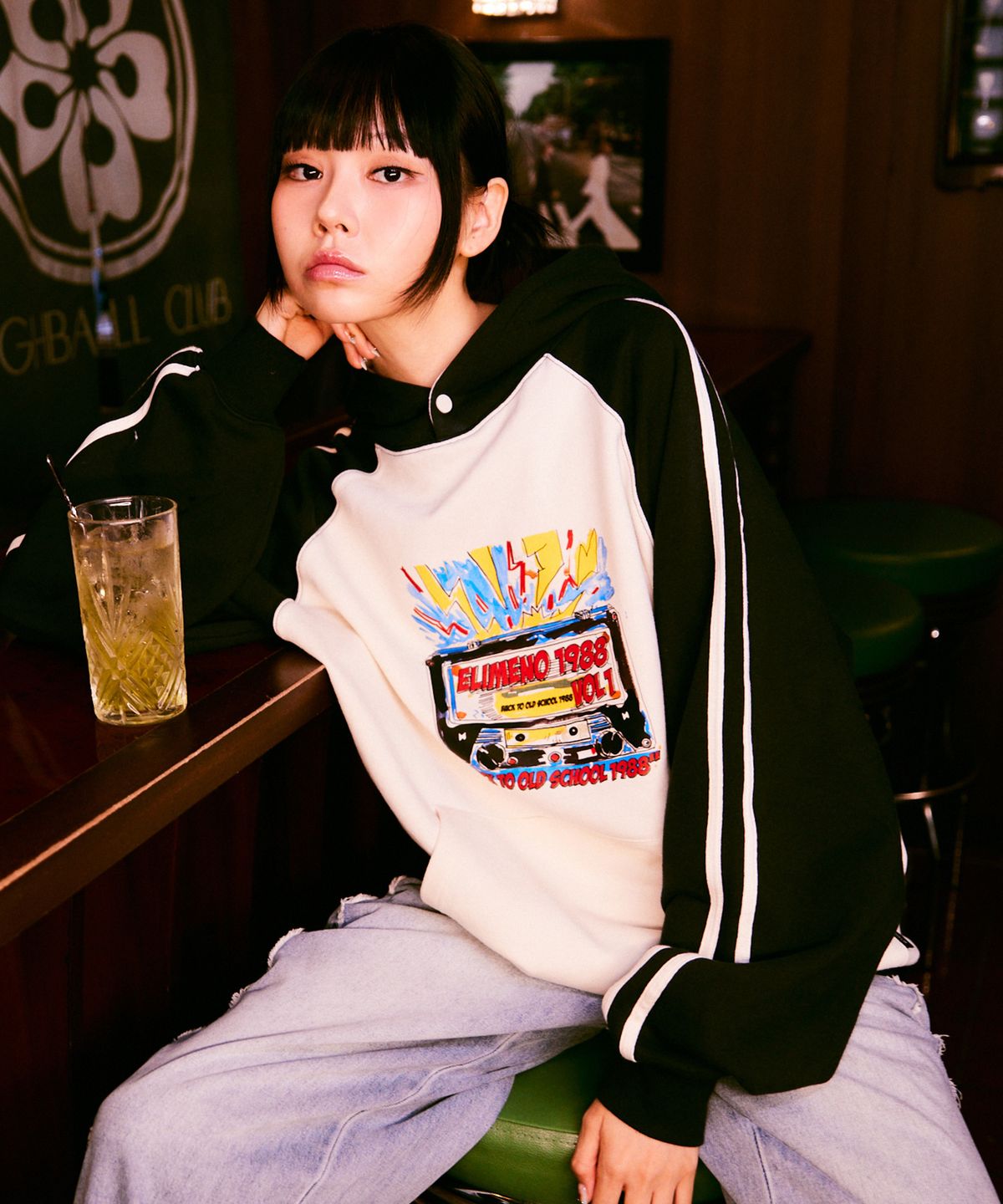 엘리메노(ELIMENO) EL Vol.01 래글런 라인 후드티셔츠 4Color