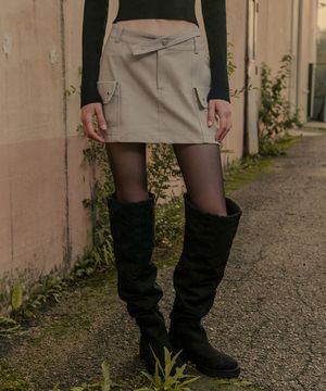 컷아웃 언발란스 아일렛 빈티지 스커트_그레이