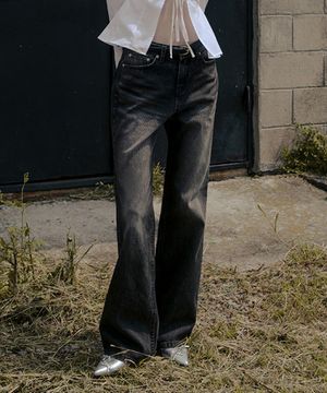 코듀로이 워싱 데미지 데님 부츠컷 팬츠_블랙