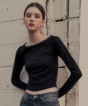 레이스 보트넥 니트_블랙