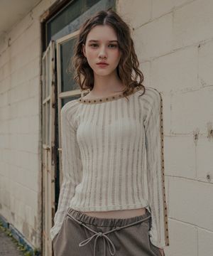 아일렛  보트넥 긴팔 티셔츠_크림