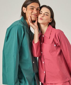 [커플] 스테이 홈 솔리드 파자마 2SET 4C