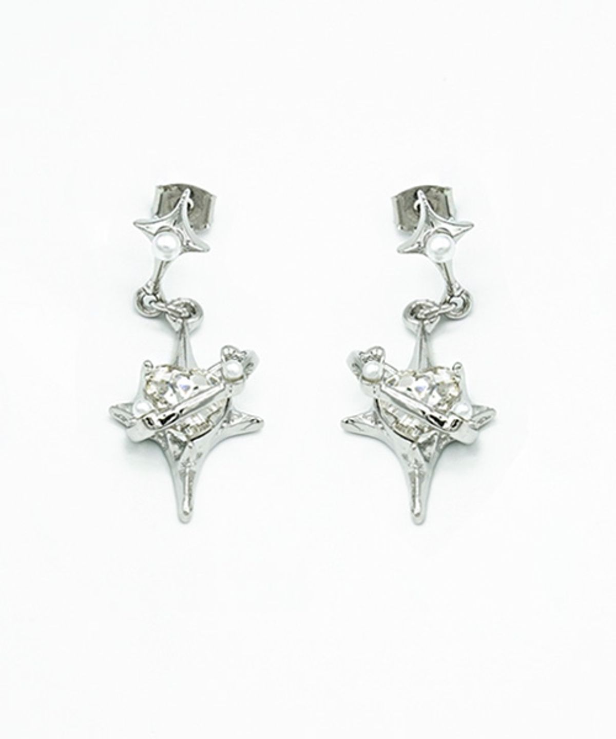 랜덤오프(RANDOMOFF) Cubic heart planet Earring [silver]